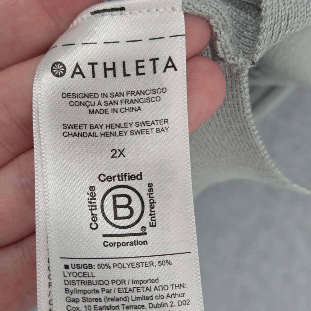 Athleta Women 2X 2XL Sweet Bay Henley Sweater‎ Ribbed Knit Top LS Mint Green